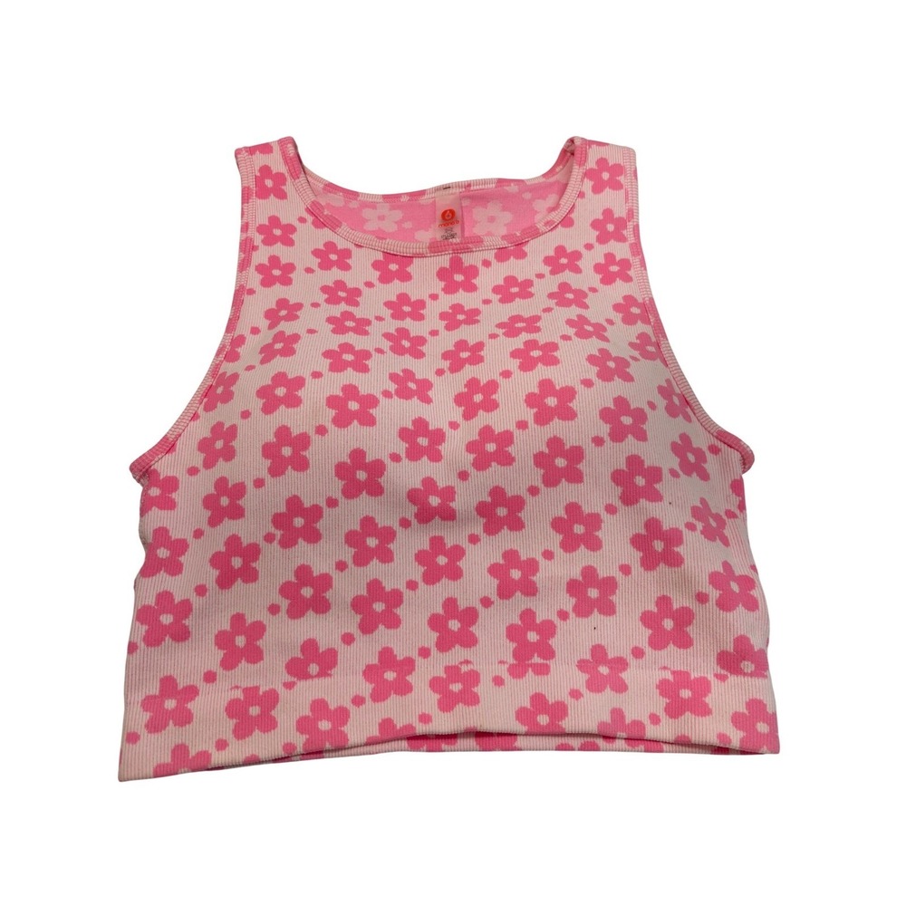 Mono B Pink Floral Ribbed Crop Top Built-in Bra Tank SB0201 Small